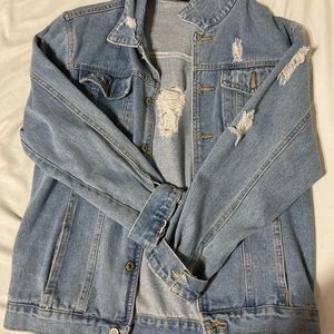 Distressed Denim Jacket, Light wash, oversized